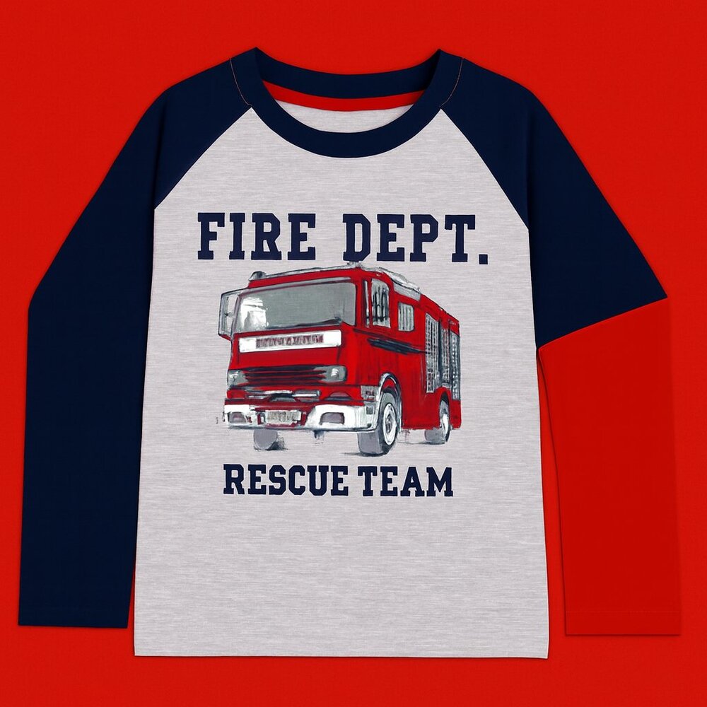 Fire Dept Rescue Team Kids Pajama Set | Fire Truck Print Nightwear - Picture 3 of 6